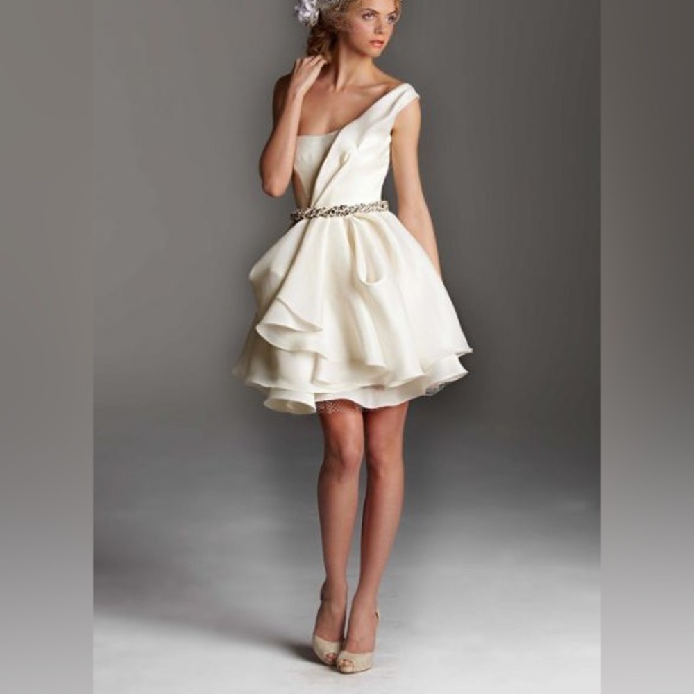 Rafael Cennamo White One shoulder Couture Cocktail Dress Size:4